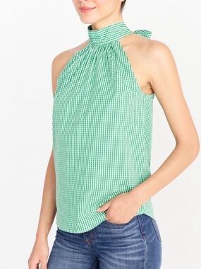 J. Crew Green Gingham Halter Neck Top